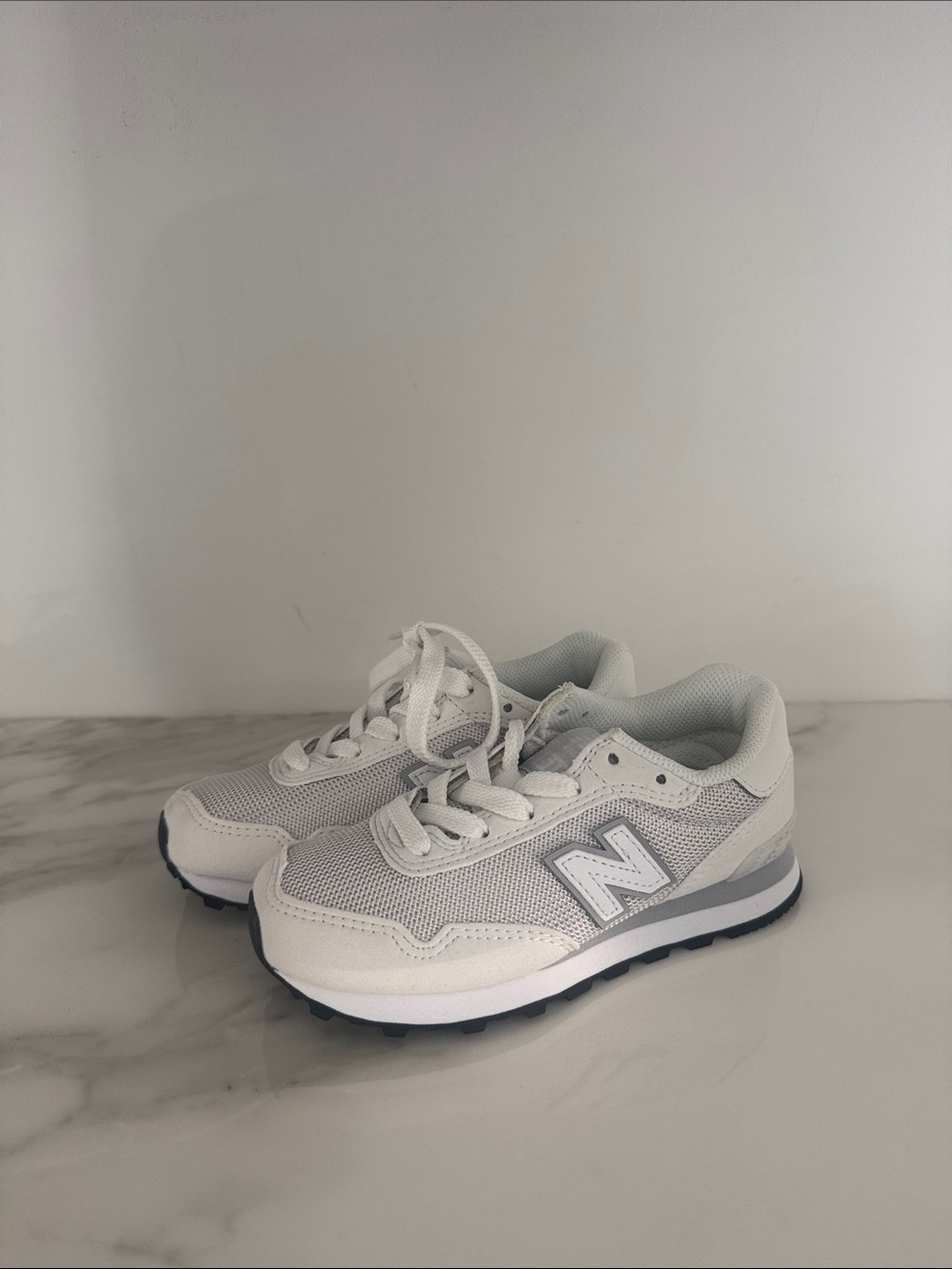 New Balance Kids White and Gray Lace-Up Sneakers